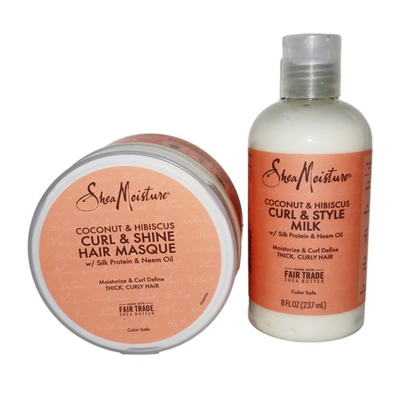 NEW Shea Moisture Coconut & Hibiscus Curl Shine Hair Masque 11.5 oz & Milk 8 oz - Picture 2 of 7